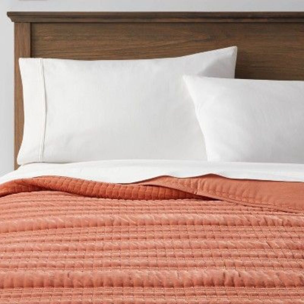 Threshold -  Quilt Velvet Channel Quilted Terracotta/ Terracotta/Bronze